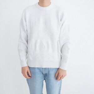 Vintage White Cable Knit Textured Crewneck Pullover Sweater Classic Winter Large